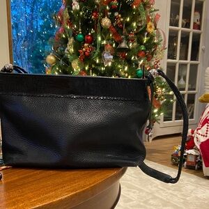 Brighton Black Pebbled leather with faux snake trim Shoulderbag.